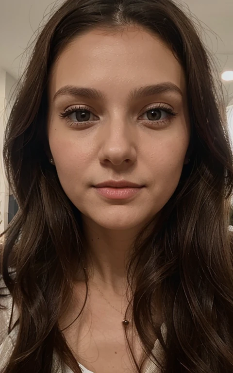 there is a woman with long hair and a brown shirt, 30 years old woman, 3 0 years old woman, ekaterina, aleksandra waliszewska, profile image, front portrait, headshot profile picture, selfie of a young woman, without makeup, about 3 5 years old, taken in the early 2020s, enhance, in a dress, cute pose, full body
