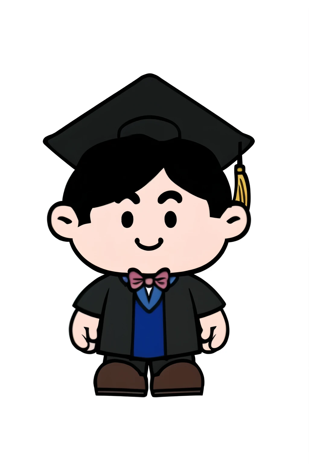 Cartoon boy wearing graduation hat and gown, Wear academic gown, postgraduate, graduation photo, cartoon style, he is at college, character wearing hat, Cute cartoon characters, digital color, Cartoon image, professor&#39;s clothes, He is wearing a top hat, wearing robes and neckties, he's wearing a hat, author：Toshiro Nishida，Want three views，Viewing angle from the side