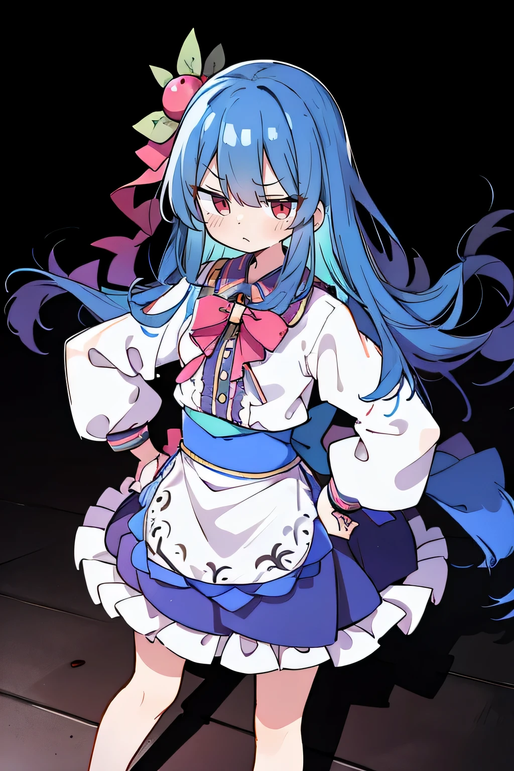 (masterpiece),best quality, expressive eyes, perfect face, 1girl,
Put your hands on your waist,fair, Gorgeous,Japanese cartoons,girl,lola,Hina Angel, blue hair, blue haired, floating clothes,Grab your waist, Grab your waist, hands on hips , hands on hips,sit, sit on ground, Legs on the ground, flat chest