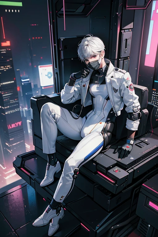 (Masterpiece,high resolution,Very detailed:1.0),1 boy,young man,Perfect male body,Look at the camera,Delicate eyes and delicate face,CG ที่Very detailed,unity wallpaper 8k,complicated details,person only,,detailed face, (white robot, Robot Arm, robot body), (cyberpunk theme:1.3), color difference, depth of field,Stunning shadow,Ray Tracing,best quality, Portrait, White suit with gloves, Lip Mask, boots, feet and hands in the picture, Embossed, , Leotard, toned body
