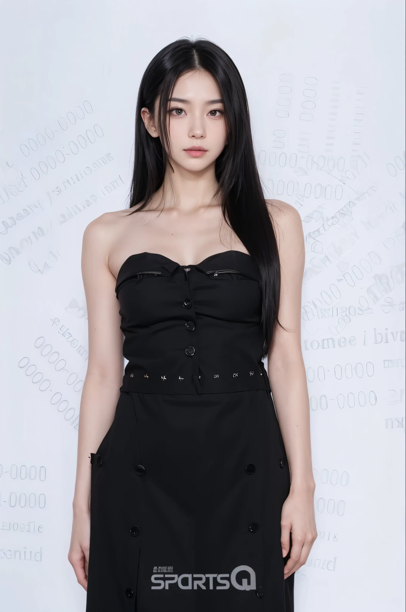 Sharp black hair in the nose, Very prominent chest, slim waist, many hair strands, small ears,