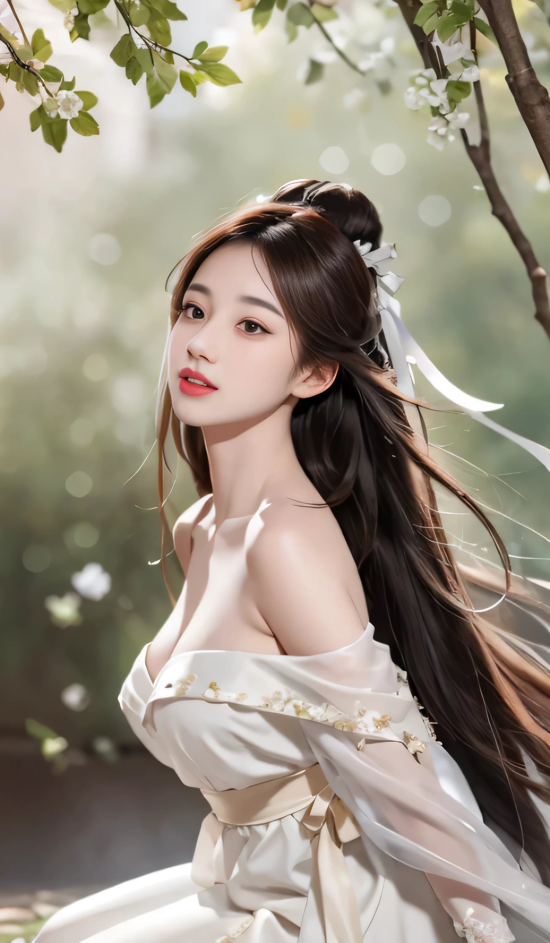 (long hair: 1.6), flowing hair, (white ribbon on hair), best quality, masterpiece, illustration, extremely exquisite beauty, Very detailed, CG, , 8k wallpaper, Astonishing, fine details, masterpiece, best quality, official art, Very detailed CG Unity 8k wallpaper, ridiculous, incredibly ridiculous, File size is huge, super detailed, High resolution, Very detailed, Beautiful and delicate girl, Very detailed eyes and face, beautiful details eyes, There is light on the face, whole body, (whole body), masterpiece, Surreal, 32k, Extremely detailed CG Unity 8k wallpaper, best quality, (male and female cuddles), Man muscular naked, woman Sexy, split, Off the shoulder style, Sexy, bare legs, permanent