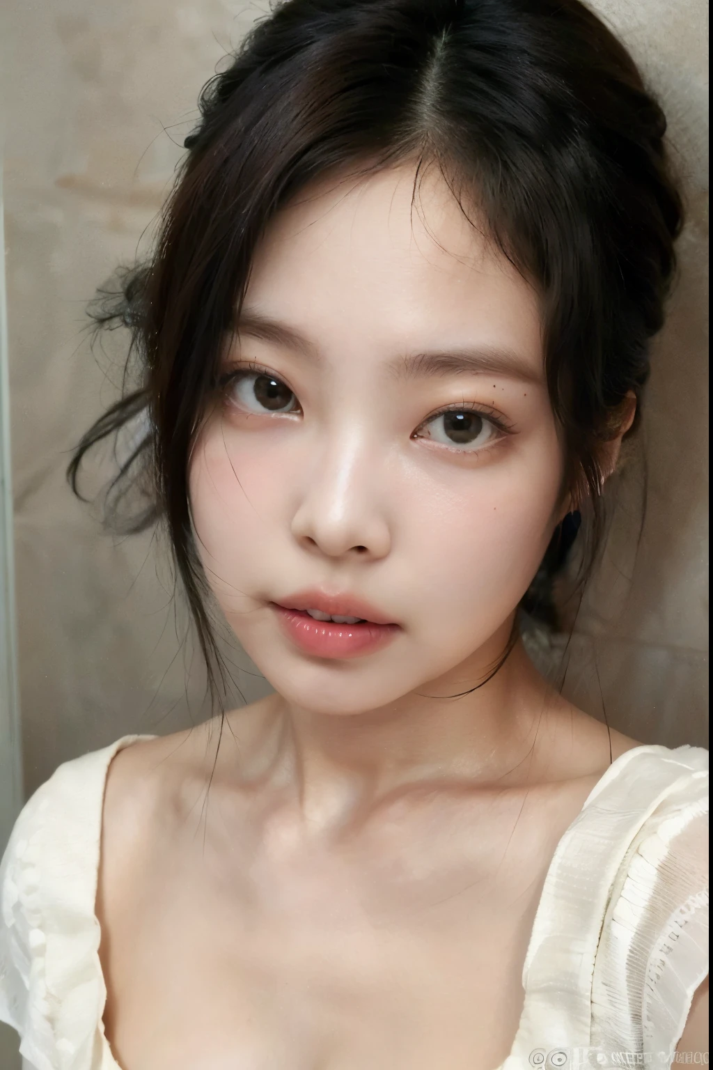 A close-up of a woman in a white shirt and brown hair, hermosa cara de chicas japonesas, preciosa cara delicada, asian guy, joven y adorable rostro coreano, rasgos de la cara coreana, hermosa mujer surcoreana, young cute wan asian guy, asian beautiful face, muchacha coreana, hermoso rostro estetico, hermoso rostro delicado, hermosa joven coreana, hermosa joven coreana, cara perfecta, jennie blackpink