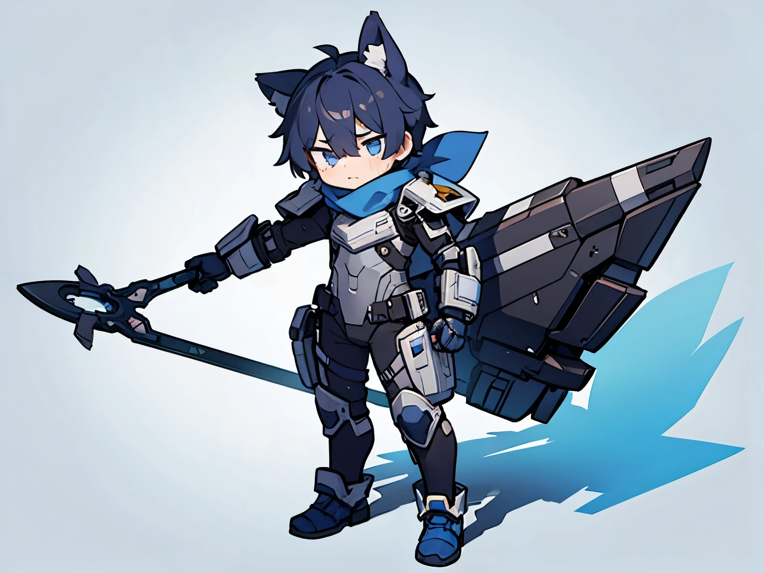 ((1 boy))，solo，straight hair，wolf ears，((blue ski goggles)) , Painful face，Grit your teeth，bloodstains，close one eye,(transparent background)，(Blue and white full body mechanical armor)，turtleneck bodysuit，scarf，white boots, scars，Frustrated forward bend , Shadow effects, anatomically correct，die，surrender，killed