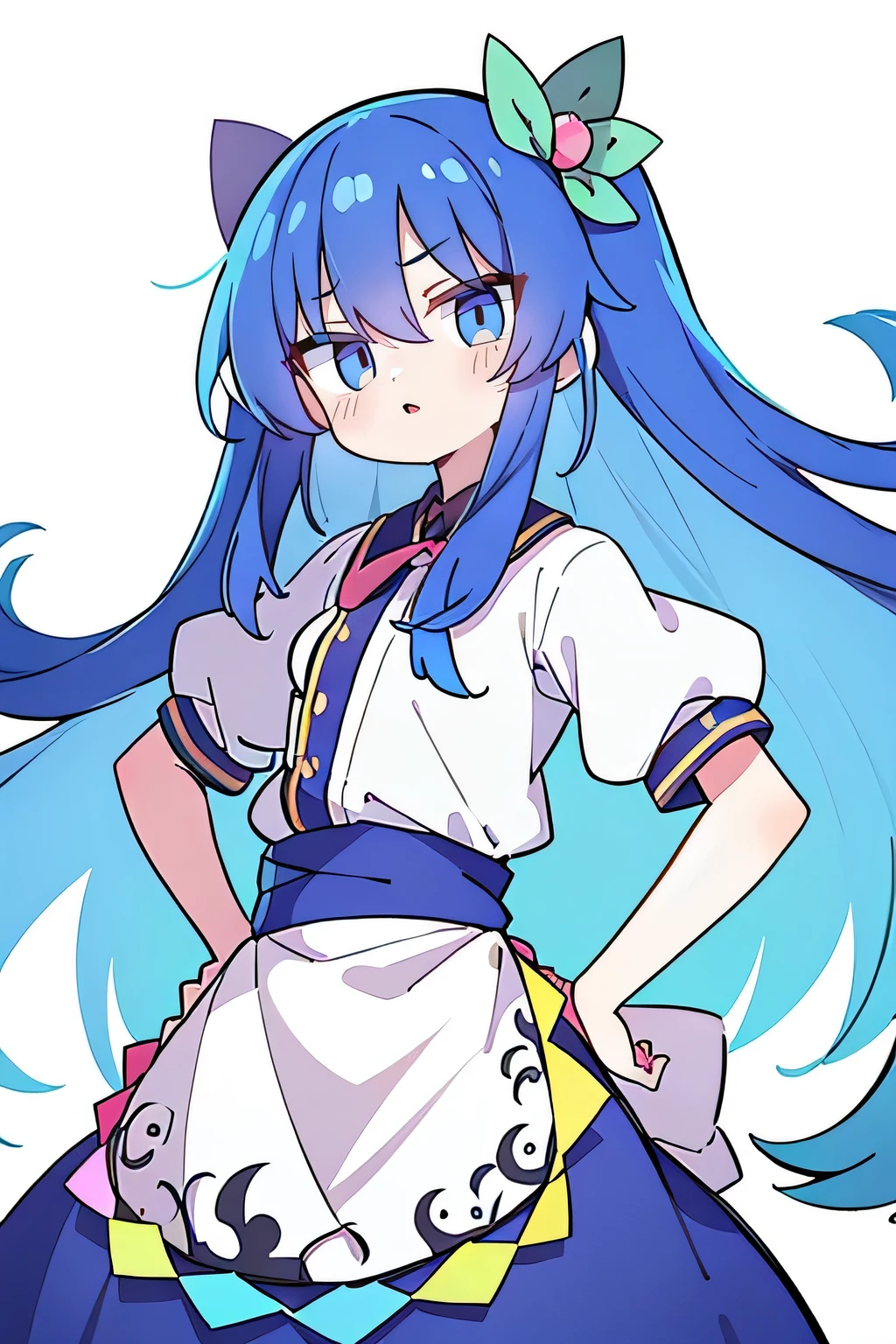 (masterpiece),best quality, expressive eyes, perfect face, 1girl,
Put your hands on your waist,fair, Gorgeous,Japanese cartoons,girl,lola,Hina Angel, blue hair, blue haired, floating clothes,Grab your waist, Grab your waist, hands on hips , hands on hips,flat chest