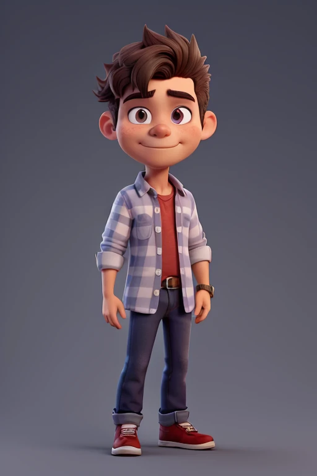 create a 3D illustration of a character with dark gradient hair, nariz robusto, rosto redondo, barba curta , porte grodinho , cor parda usando camisa polo preta, jeans  masculino 
