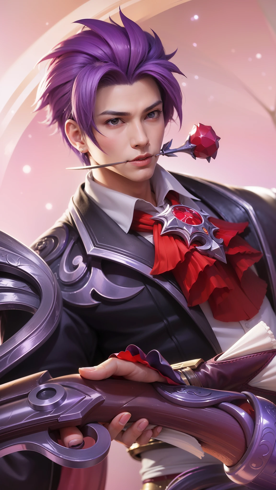 anime - style image of a male character with purple hair and a purple cape, heise jinyao, extremely detailed artgerm, sakimichan frank franzzeta, range murata and artgerm, style of kieran yanner, by Yang J, aion, detailed key anime art, artgerm detailed, g liulian art style, 8k, ultra hd, ultra detailed texture, hyper realistic, masterpiece, detailed texture, detailed face, detailed skin, detailed lighting, (photorealistic:1.5), best quality, beautiful lighting, cinematic lighting, professional lighting, ultra highres, realistic, detailed hair, real hair, high quality, (realskin:1.5), extremely detailed, finely detail, ultra-detailed.