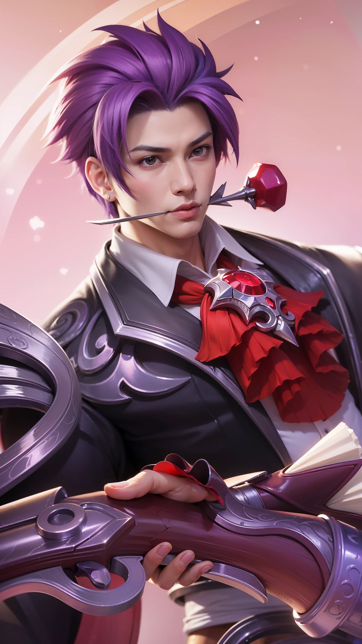 anime - style image of a male character with purple hair and a purple cape, heise jinyao, extremely detailed artgerm, sakimichan frank franzzeta, range murata and artgerm, style of kieran yanner, by Yang J, aion, detailed key anime art, artgerm detailed, g liulian art style, 8k, ultra hd, ultra detailed texture, hyper realistic, masterpiece, detailed texture, detailed face, detailed skin, detailed lighting, (photorealistic:1.5), best quality, beautiful lighting, cinematic lighting, professional lighting, ultra highres, realistic, detailed hair, real hair, high quality, (realskin:1.5), extremely detailed, finely detail, ultra-detailed.