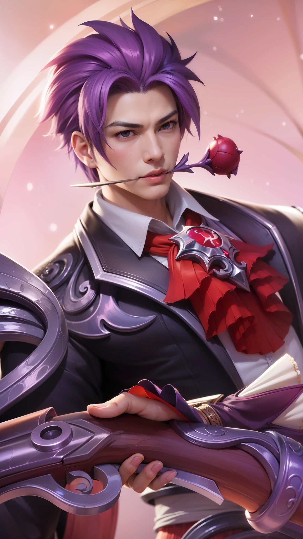 anime - style image of a male character with purple hair and a purple cape, heise jinyao, extremely detailed artgerm, sakimichan frank franzzeta, range murata and artgerm, style of kieran yanner, by Yang J, aion, detailed key anime art, artgerm detailed, g liulian art style, 8k, ultra hd, ultra detailed texture, hyper realistic, masterpiece, detailed texture, detailed face, detailed skin, detailed lighting, (photorealistic:1.5), best quality, beautiful lighting, cinematic lighting, professional lighting, ultra highres, realistic, detailed hair, real hair, high quality, (realskin:1.5), extremely detailed, finely detail, ultra-detailed.