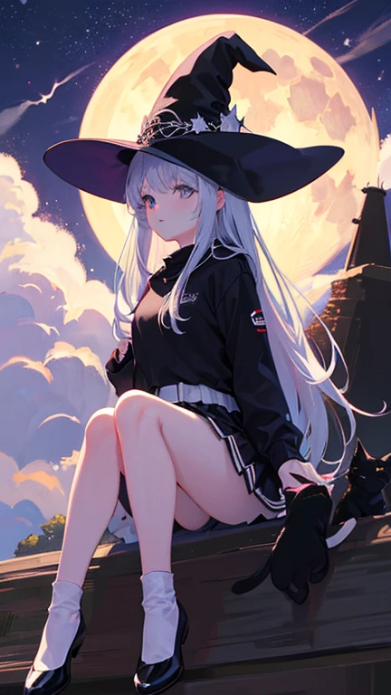 ultra high resolution、supreme masterpiece、witch、full moon、Black cat