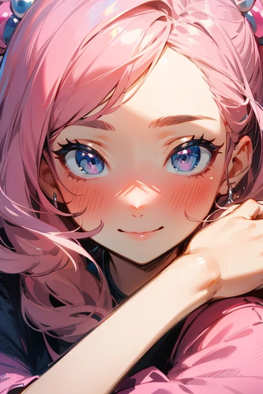 ((best quality)), ((masterpiece)), (detailed), perfect face, happy,pink,blushing,face is pink,sitting,perefect