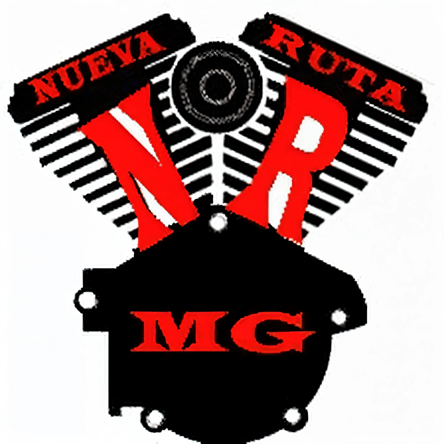 un motor de motocicleta negro y rojo con las palabras Nueva N, Ruta R, logo", logo, logo, CON, raCON murata, by Arturo Rivera, -n 6, - n 6, by Ric Nagualero, -n 5, - No. 5, -n 4, - No. 4, -n4, logotipo del juego