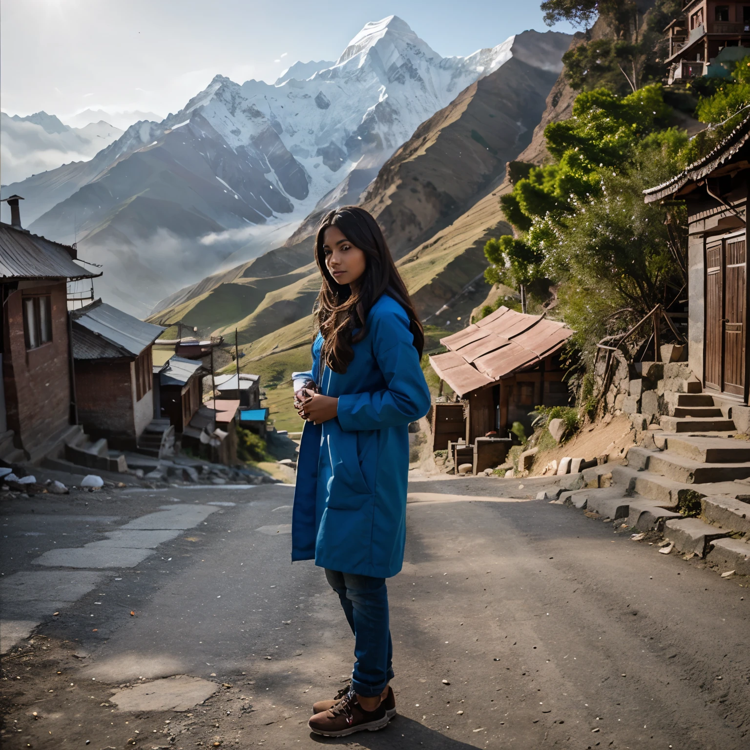 Beautiful girl in Himalayas