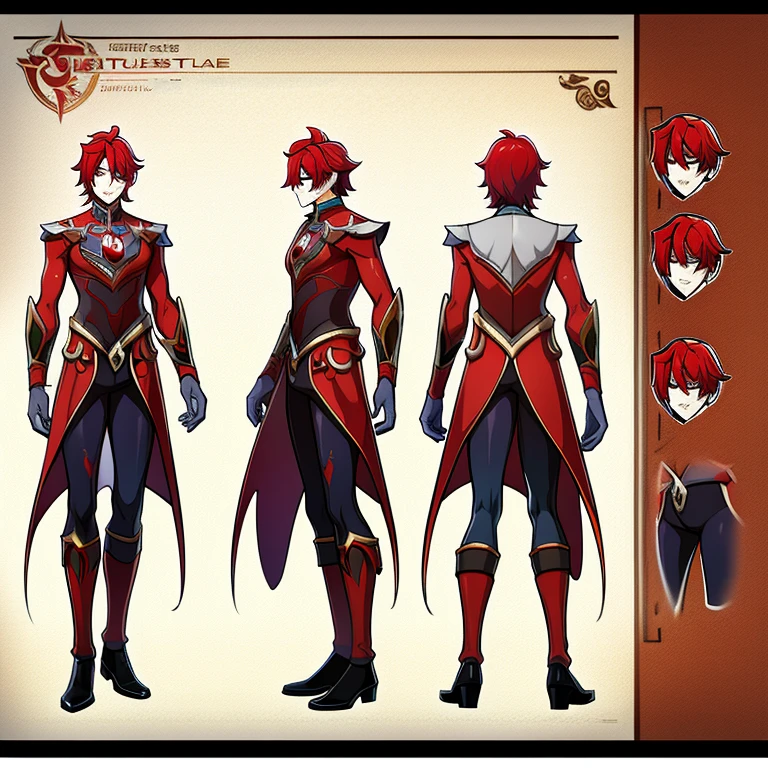 Concept ART , Human Male Adult  , red wearing jester Clothing , Full body 