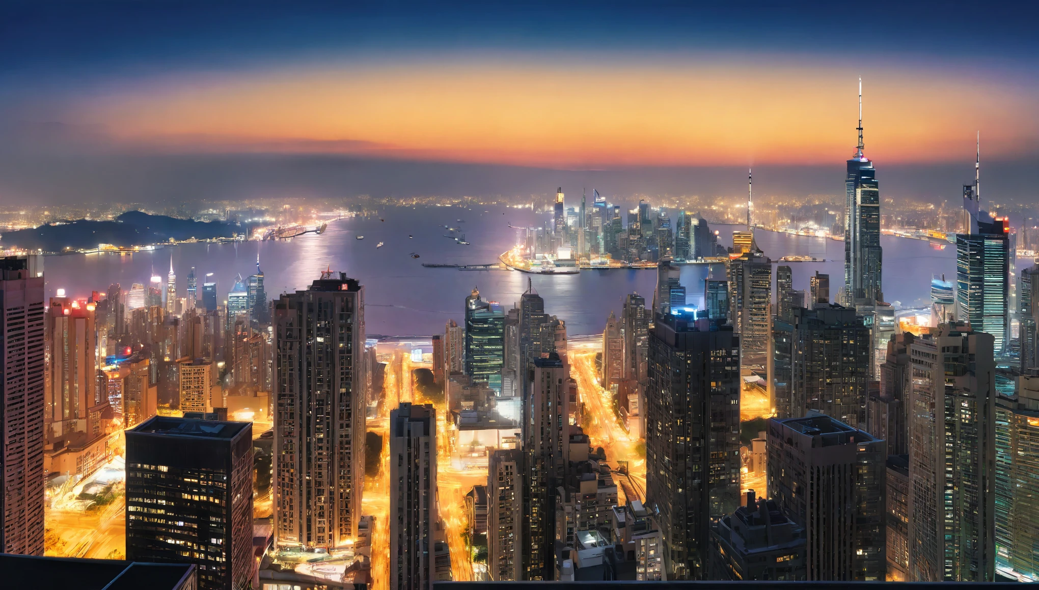 (a panoramic view of a bustling metropolis seen from a rooftop), vibrant city lights in the distance, skyscrapers illuminating the night sky, bustling streets below, people walking hurriedly, cars zooming past, a mix of modern and traditional architecture, a sense of energy and excitement, a warm color palette enhancing the urban atmosphere, soft rays of moonlight casting a dreamy glow, intricate details capturing the intricate beauty of the cityscape