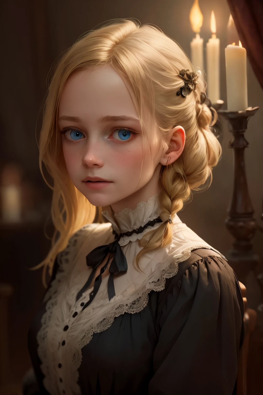 Lily girl beautiful girl beautiful daughter and beautiful granddaughter，Volumetriclighting，cinematric light，Double up braid，dynamic angle，globalillumination，Third Person View，Mood lighting，High-quality frontal lighting, edge lighting, high resolution, delicate eyes, high quality masterpiece，Above Knees，Dark tones