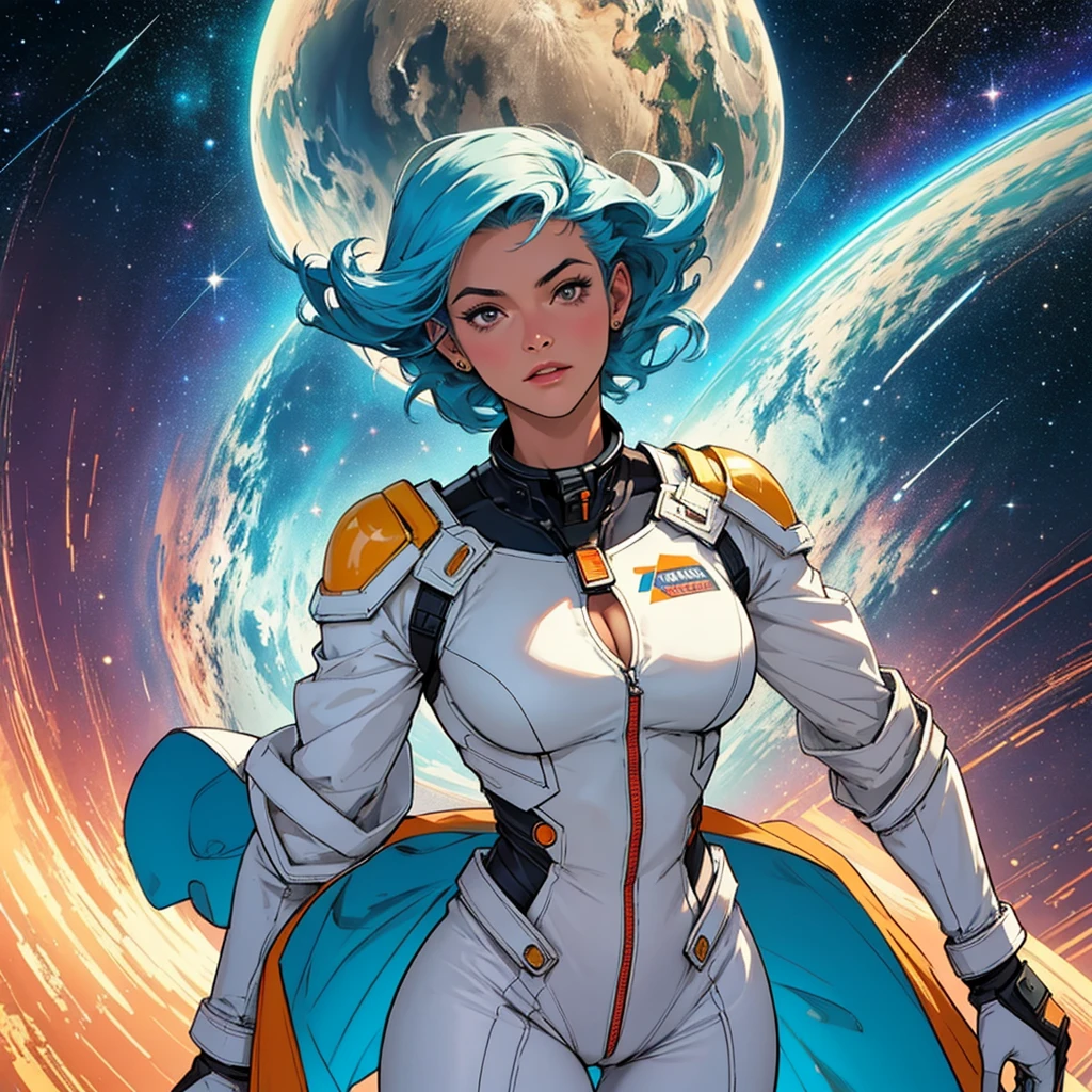 (((32k))),(((highest quality))),(Perfect One Woman),60's,70's,80's,old movie posters,retro,vintage,bauhaus,abstract,Space Thriller Movie Poster,Futuristic,shape,OK,cosmos,galaxy,satellite,mechanical,Geometric pattern,meteor,meteorite,planet,very delicate,Space flyer OK,Milky Way,big breasts,cleavage,rainbow,massive stream of light,flare,overlay,unreality,Extraordinary, perfect gorgeous physical, beauty perfect limbs, (very tight clothes detailing all body breasts niples and shaved pussy):2, cameltoe.