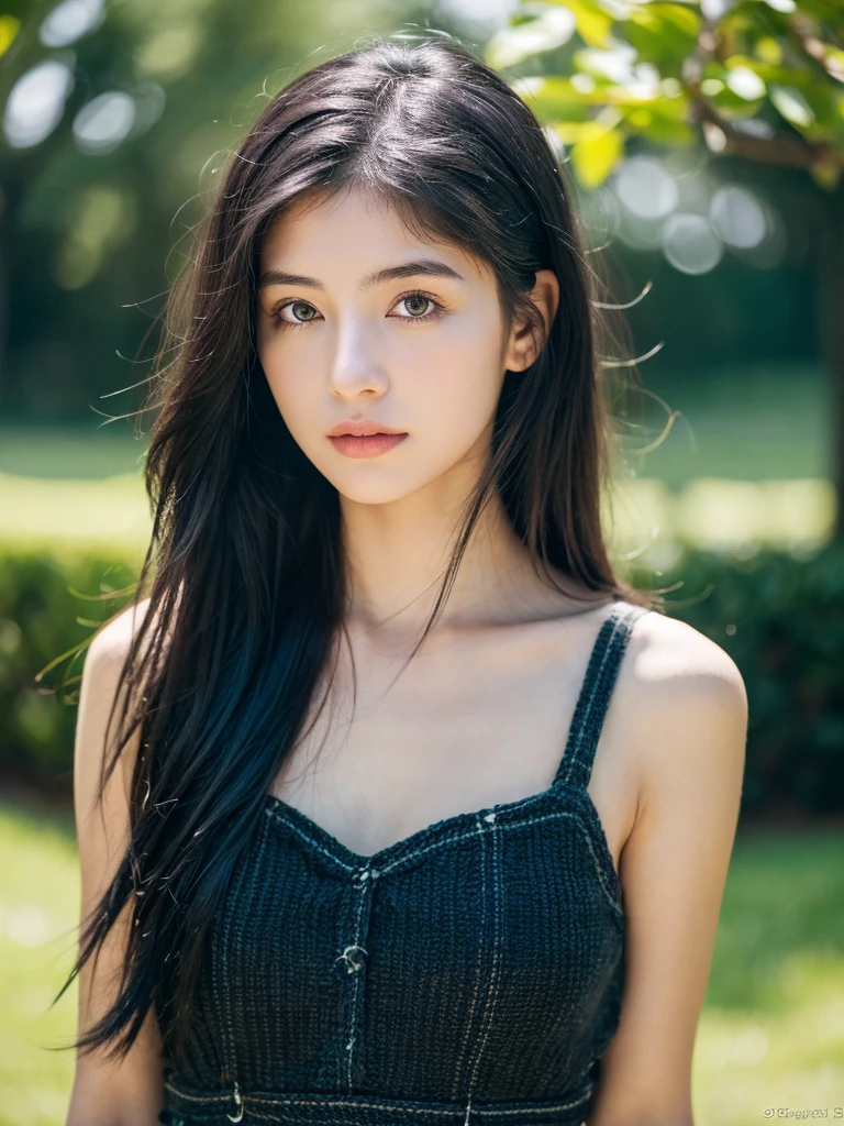 ( masterpiece, top quality, best quality,8k,17 years old girl,ultra detailed,raw photo:1.5),(photorealistic:1.4), (black hair:1.5), (cinematic lighting), PerfectNwsjMajic, , Surrealism, UHD, ccurate, Super detail, textured skin, High detail, Best quality, dynamic angle, (high nose,White skin),[Beautiful blue eyes],[flat chest:large breasts:0.5],(1girl),(good anatomy:0.5)),(outside:1.5),