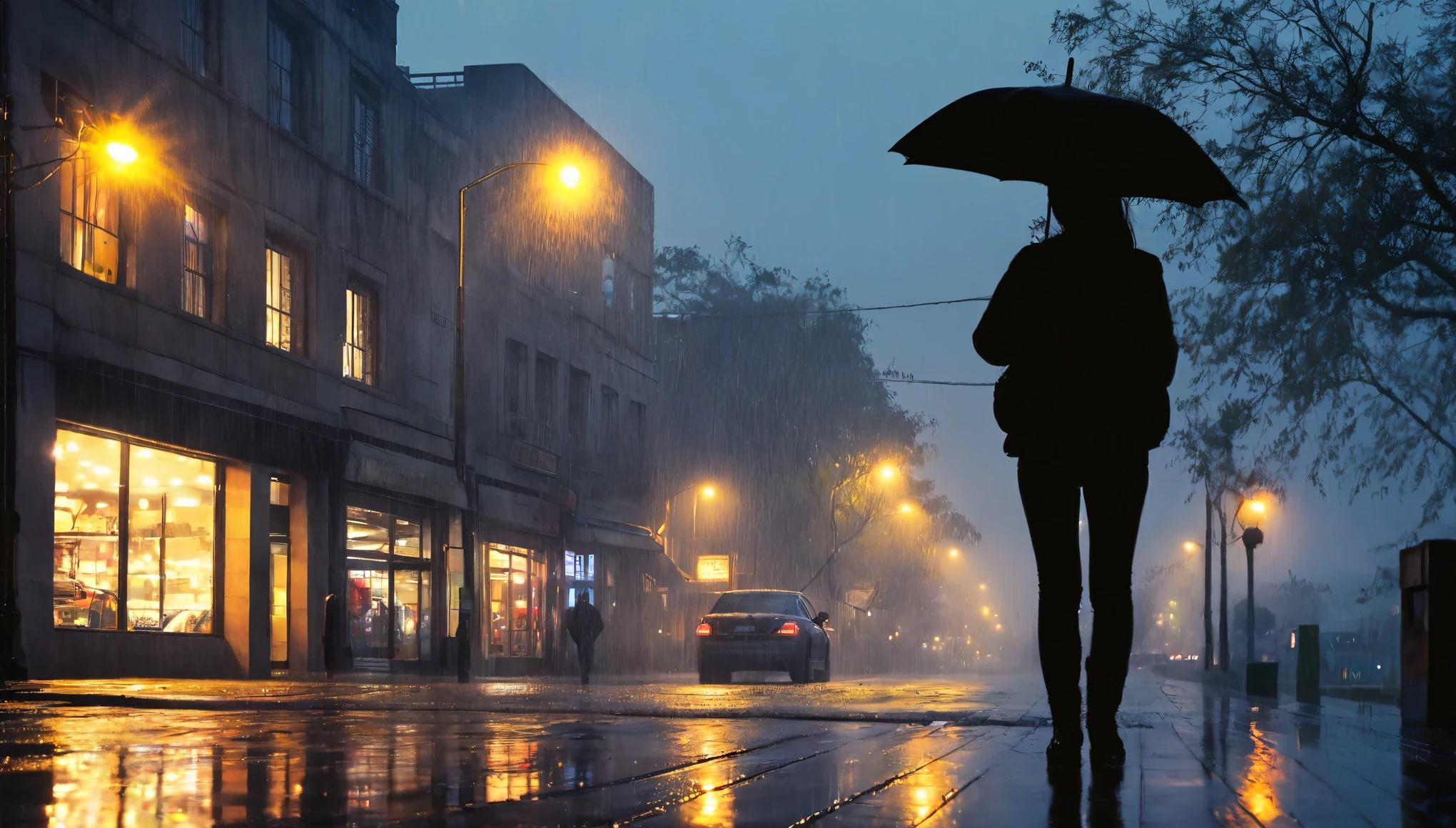 (best quality,4k,8k,highres,masterpiece:1.2),ultra-detailed,(realistic,photorealistic,photo-realistic:1.37),a girl in the rain,beautiful detailed eyes,beautiful detailed lips,extremely detailed eyes and face,long eyelashes,people with umbrellas,cars with headlights,impressive intersection in the rain,pencil and watercolor sketch,weathered asphalt,misty atmosphere,wet pavement,dark clouds,reflection of lights on the wet road,cityscape in the background,urban scenery,soft raindrops,shimmering reflections,blurred backgrounds,vibrant colors,streetlights illuminating the scene,lamp posts casting a warm glow,raindrops on umbrellas and windows,wet and glistening surfaces,moody and atmospheric,abstract light and shadow,subtle gradients in the sky,urban silhouette,dimly lit figures,mysterious and nostalgic,contrast between the darkness and the vibrant street lights