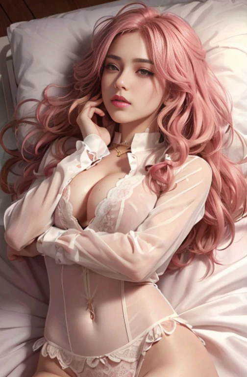 (masterpiece, highest quality),((very complicated)),(8khighest quality), (1 female 1 male), (Asian:1.1), (From above:1.6) (covered in semen:1.2), (Put your arms around her:1.4) , (look up:1.4), (man holding her chin:1.6), holding her chin, ,Alongside, beautiful face, eye contact, obedient slut, take a pose, blush, choker, tattoo, Promiscuous clothing, wavy hair, died, on the bed, golden hour, collar, pink rose hair, Pig's tail, tied hair, (messy hair:1.2), (obedient:1.6) high waist, slim body shape, soft skin, soft clothing, obedient outfits, stockings, Linen shirt, beautiful costume, see-through shirt,