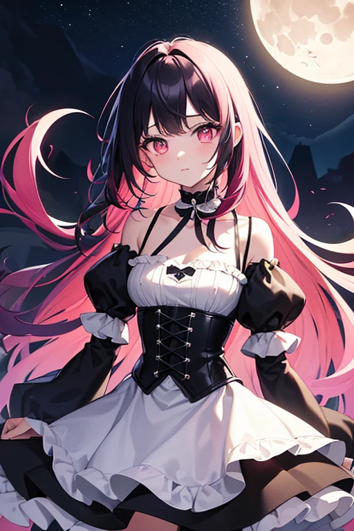 (((masterpiece, best quality))), (((Thick lines))), (((sharp focus))), ((1 woman, Ghost girl)), (((floating, multicolored hair, gradient hair, two tone hair, black hair, pink hair, red hair:1.2))), (((very long hair))), (((red sparkling eyes))), ((slanted eyes)), (Thick eyeliner), (dark eyeshadow), (((long eyelashes))), (Black lipstick), (((black choker))), (((Black lacey corset dress, long, puffy dress sleeves))), (((off shoulder dress))), (((medium chest))), (((sight, Ghost, night, starry sky, spooky mansion, graves, moon behind))), (((cowboy shot, atmospheric perspective))), Korean webtoon girl, big eyes, ombre lipstick, Cute face, egg shaped face, colored hair, Curly hair, straight hair, Pastor 1, ombre, ombre hair, better clothes, Detailed clothing, Perfect clothes, add_Detail:0.5, add_Detail:1, add_Detail:1, add_Detail:0, add_Detail:2, ink animation, ((make shine)), (glo art), Pastor 1, colorful mix, multicolored hair, wavy hair, MKSKS, make shine,