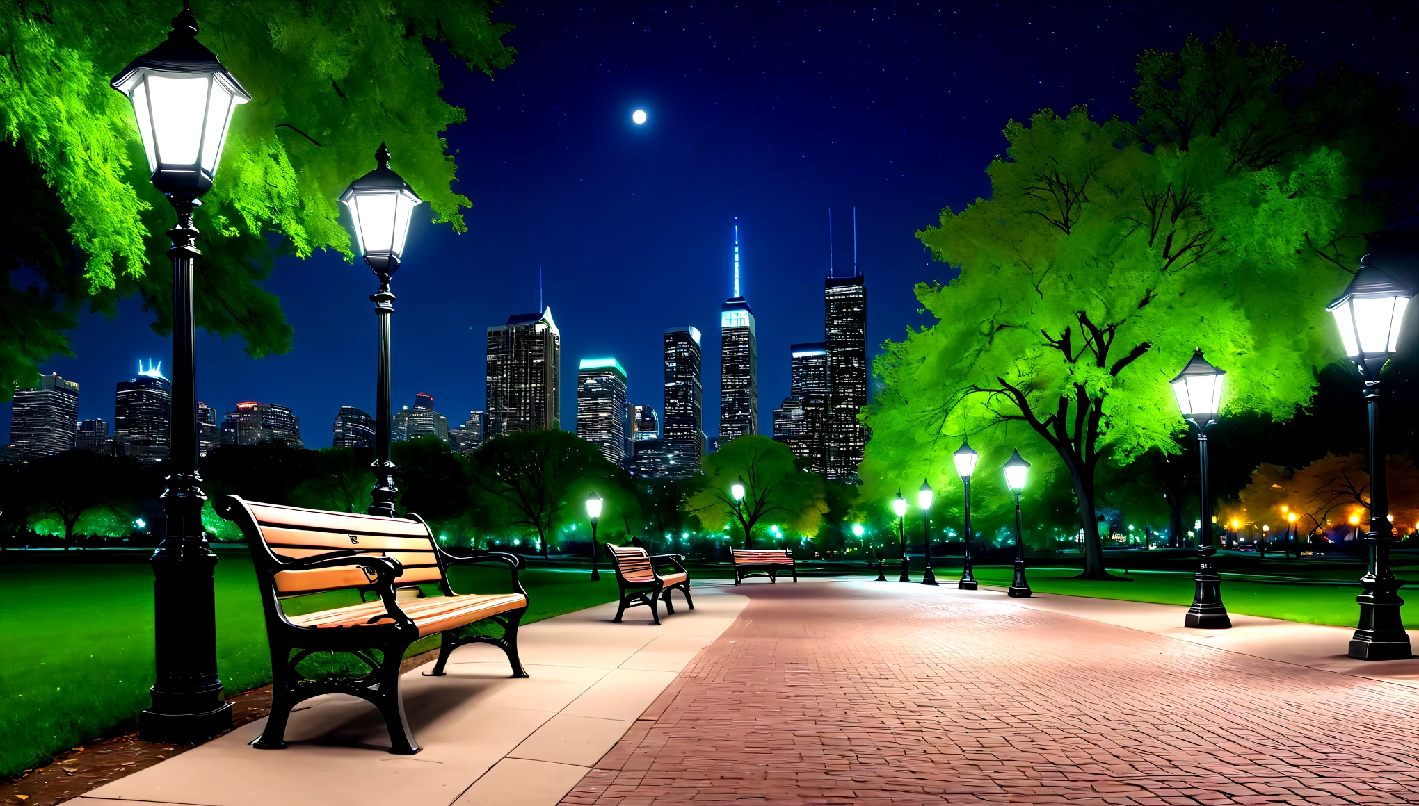 (best quality,4k,8k,highres,masterpiece:1.2),ultra-detailed,(realistic,photorealistic,photo-realistic:1.37),city park bench,serene night,streetlight glow,urban scenery,peaceful atmosphere,lonely bench,metropolis ambiance,nighttime tranquility,shadows and highlights,beautifully rendered,crisp details,depiction of stillness,city nightscape,subtle lighting,metropolitan charm,benches under moonlight,serenity in the city,park solitude,nighttime serenade,quiet contemplation,nighttime symphony,empty park,gentle glow,romantic ambiance,lamp post illumination,park benches,calm urban oasis,starry sky overhead,lamp-lit paths,cityscape backdrop,dreamy atmosphere,night stroll in the park,urban solitude,nighttime park scenery,soothing palette,intimate setting,twinkling streetlights,tranquil park bench