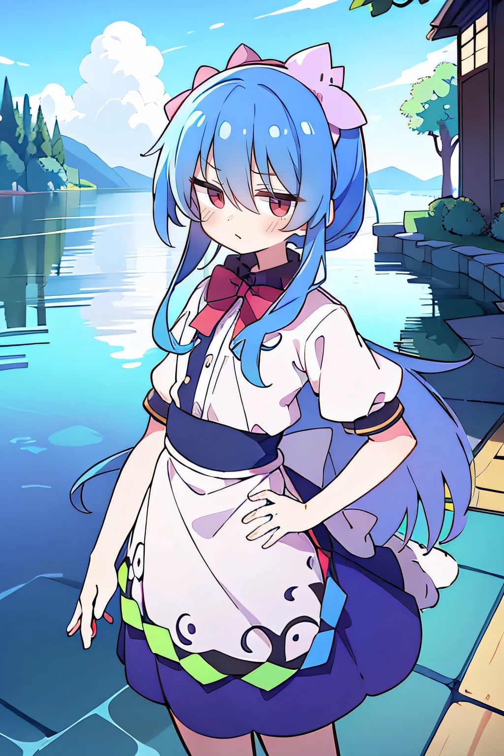 (masterpiece),best quality, expressive eyes, perfect face, 1girl,
Put your hands on your waist,fair, Gorgeous,Japanese cartoons,girl,lola,Hina Angel, blue hair, blue haired, floating clothes,Grab your waist, Grab your waist, hands on hips , hands on hips,flat chest,Lie in the pool,lake,Lie on the ground,