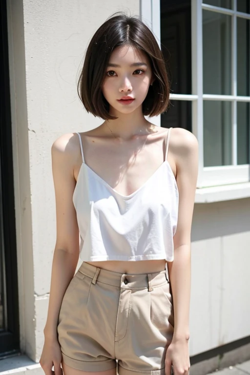 short straight hair,thin,height: 170cm,Beautiful woman, Full HD, woman, intellectual, beautiful, real person, top half,Fashionable house、fashion、street