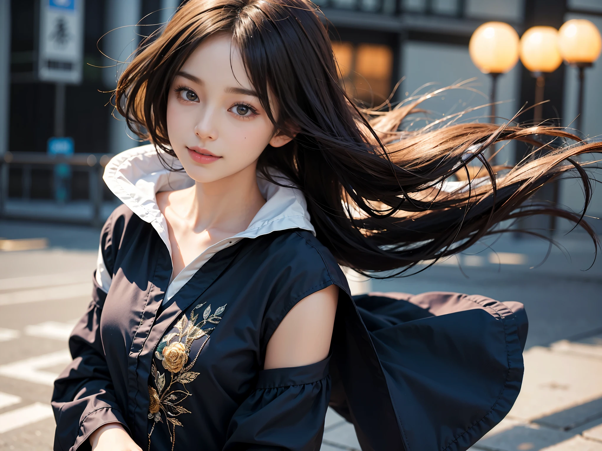 table top, 1 beautiful girl, be familiar with, highest quality, 超High resolution, (reality: 1.4), Original photo, 1 girl, , cinematic lighting, soft light, smile, Japanese, asian beauty, short hair, The ends of my hair are blown away by the wind, bangs, clean, super beautiful, small young face, beautiful skin, thin, (超reality的な), (High resolution), (8k), (非常にbe familiar with), (beautiful detailed eyes), (超be familiar with), (be familiar with face), small details, be familiar with face, 愛情深いsmile, look straight ahead, きちんとしたclothing, dark eyes, clothing (blouse), new york近代美術館にて, new york, new york, new york, large audience, body facing forward,