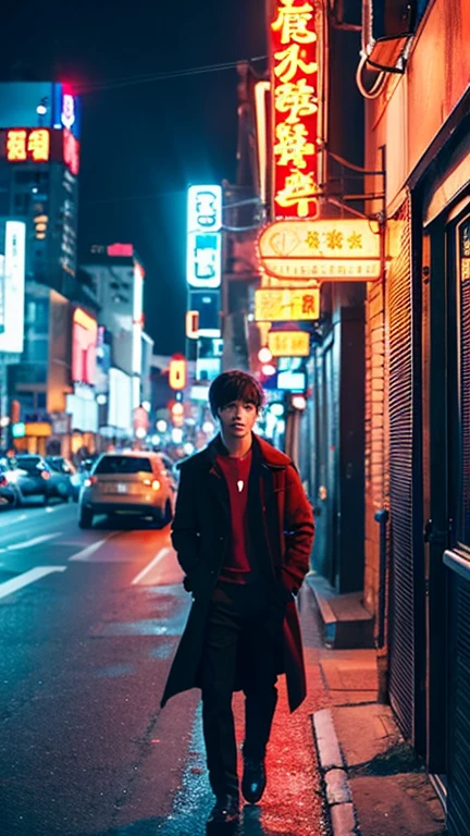 Beautiful night city and cool male anime characters