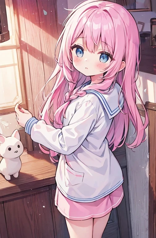 pink long hair、straight hair、beautiful background
