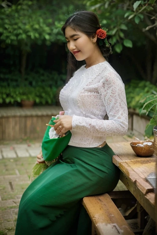 (masterpiece, best quality, high resolution:1.2), (photorealistic:1.2), (intricate and beautiful:1.2), (detailed light:1.2), (soft lighting), (colorful, dynamic angle), full body shot, fashion photography, 1girl, Burmese girl, beautiful young girl, perfect face, hair bun, perfect body, confident and alluring pose, exotic look, exotic pose, very sexy pose, exuding sensuality and charm, ultra detailed, photo realistic, hyper realism, realistic, ((standing)), Myanmar, wearing acmmsayarma outfit big thick