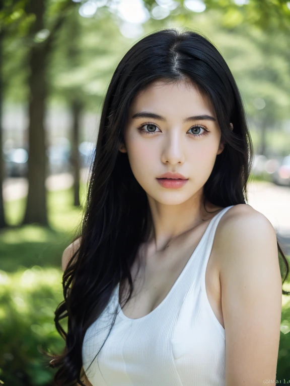 ( masterpiece, top quality, best quality,8k,17 years old girl,ultra detailed,raw photo:1.5),(photorealistic:1.4), (long black hair:1.5), (cinematic lighting), PerfectNwsjMajic, , Surrealism, UHD, ccurate, Super detail, textured skin, High detail, Best quality, dynamic angle, (high nose,White skin),[Beautiful blue eyes],[flat chest:large breasts:0.5],(1girl),(good anatomy:0.5)),(outside:1.5),