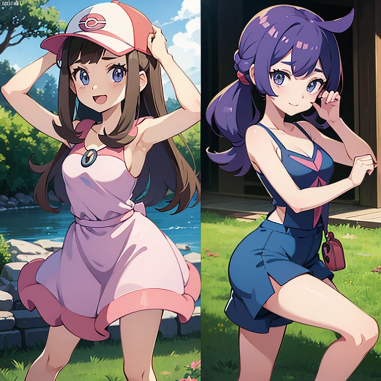 (pokemon),(pokemon artstile),(sugimori style),((1 girl)),(cartoony),(anime),acerola(pokemon), busty, cute, beautiful, purple energy, pose
