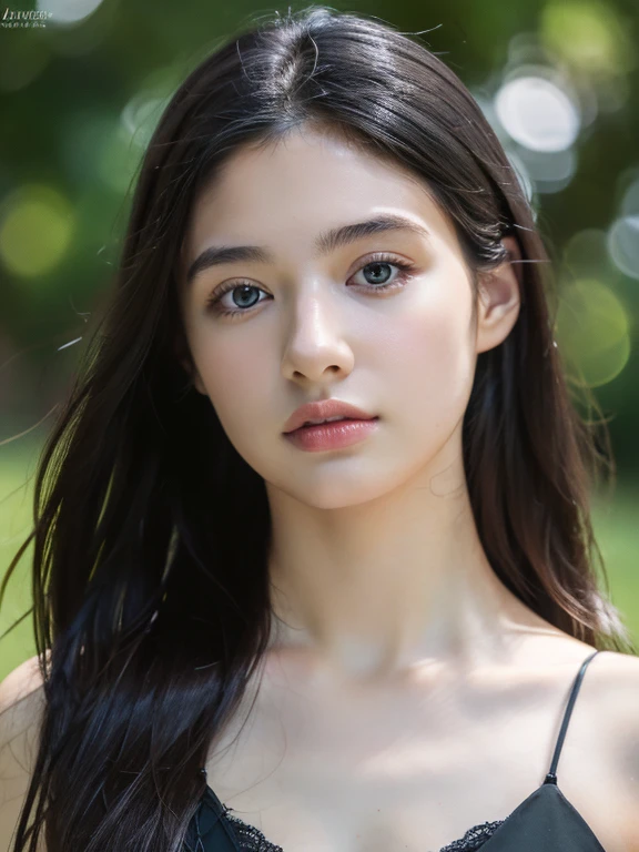 ( masterpiece, top quality, best quality,8k, girl,ultra detailed,raw photo:1.5),(photorealistic:1.4), (long black hair:1.5), (cinematic lighting), PerfectNwsjMajic, , Surrealism, UHD, ccurate, Super detail, textured skin, High detail, Best quality, dynamic angle, (high nose,White skin),[Beautiful blue eyes],[flat chest:large breasts:0.5],(1girl),(good anatomy:0.5)),(outside:1.5),