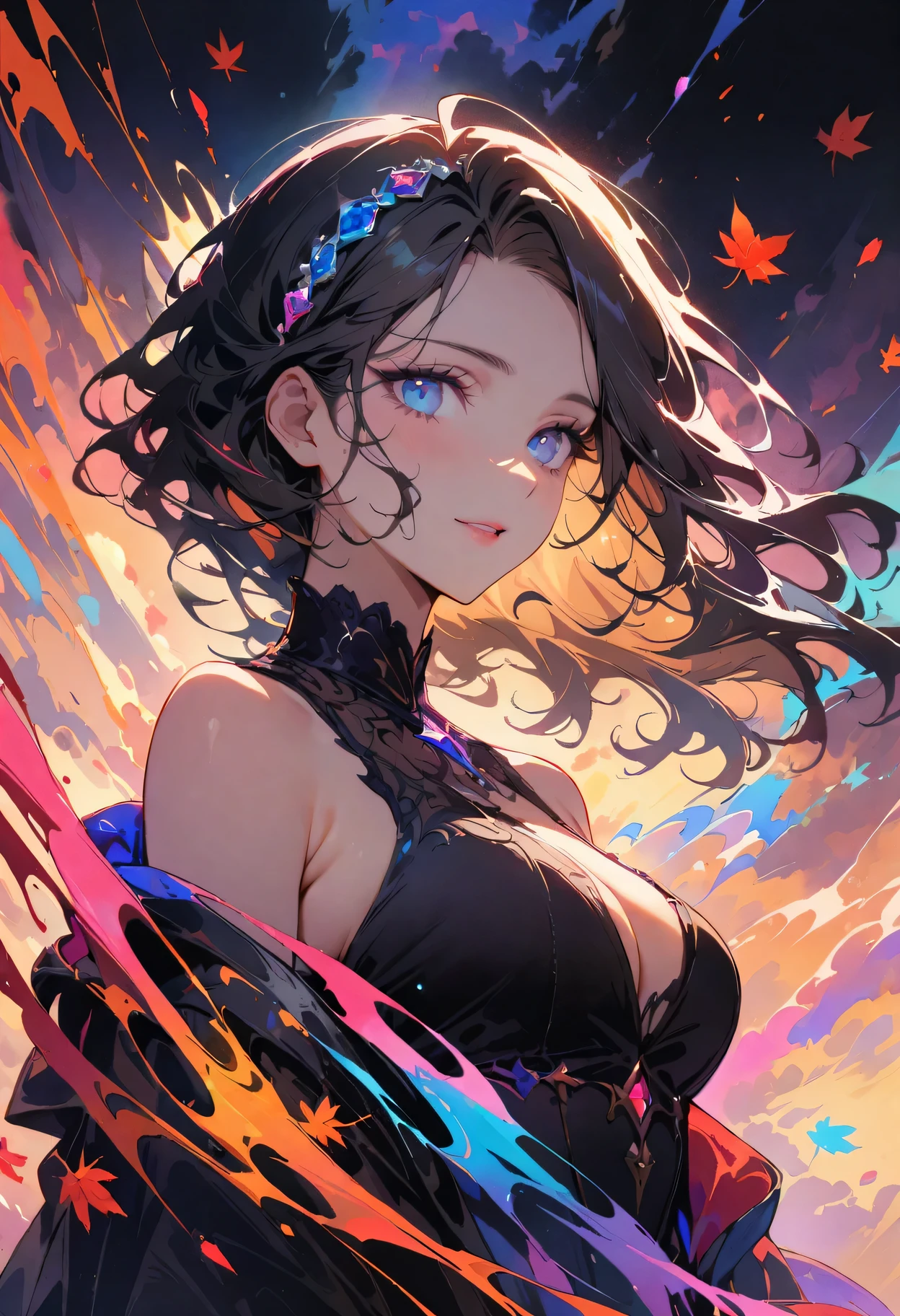 a 20 yo woman、Blackberry Hair、long twintail、Big smile、cleavage of the breast、Thighs at a glance、fishnet tights、Long cheongsam with long purple ankles on open chest、(hi-top fade:1.3)、dark themed、Muted Tones、Subdued Color、highly contrast、(natural skin textures、Hyper-Realism、Soft light、sharp) (masutepiece, of the highest quality, Best Quality, Official art, Beautiful and aesthetic: 1.2), (1girl in: 1.3), Very detailed, (Fractal Art: 1.1), (Color: 1.1) (Flowers: 1.3), (By Yuko Higuchi:1.4), Yuko Higuchi,(by Yow:1.2),(linear art),Line drawing,Pen drawing,Zentangle,(Tattoo patterns:1.2),(complex lines),(masutepiece),(Best Quality:1.1), (Ultra-detailed),Best Illustration,finely detail,hand-drawn high quality,High contrast,(Clean lines:1.3),ligne claire,(Portrait),(very closeup:1.1),1 girl,Solo,The girl is surrounded by snow,(Intricate details:1.3),(Detailed background:1.2),(coloured background:1.1),sketch,Intricate details,High resolution,a moon,