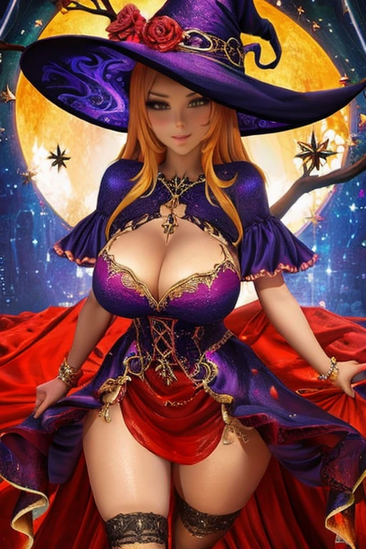 witch, big breasts, sexy pose , sexy dress