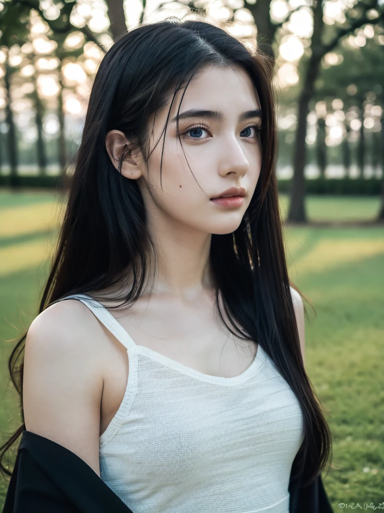 ( masterpiece, top quality, best quality,8k, girl,ultra detailed,raw photo:1.5),(photorealistic:1.4), (long black hair:1.5), (cinematic lighting), PerfectNwsjMajic, , Surrealism, UHD, ccurate, Super detail, textured skin, High detail, Best quality, dynamic angle, (high nose,White skin),[Beautiful blue eyes],[flat chest:large breasts:0.5],(1girl),(good anatomy:0.5)),(outside:1.5),