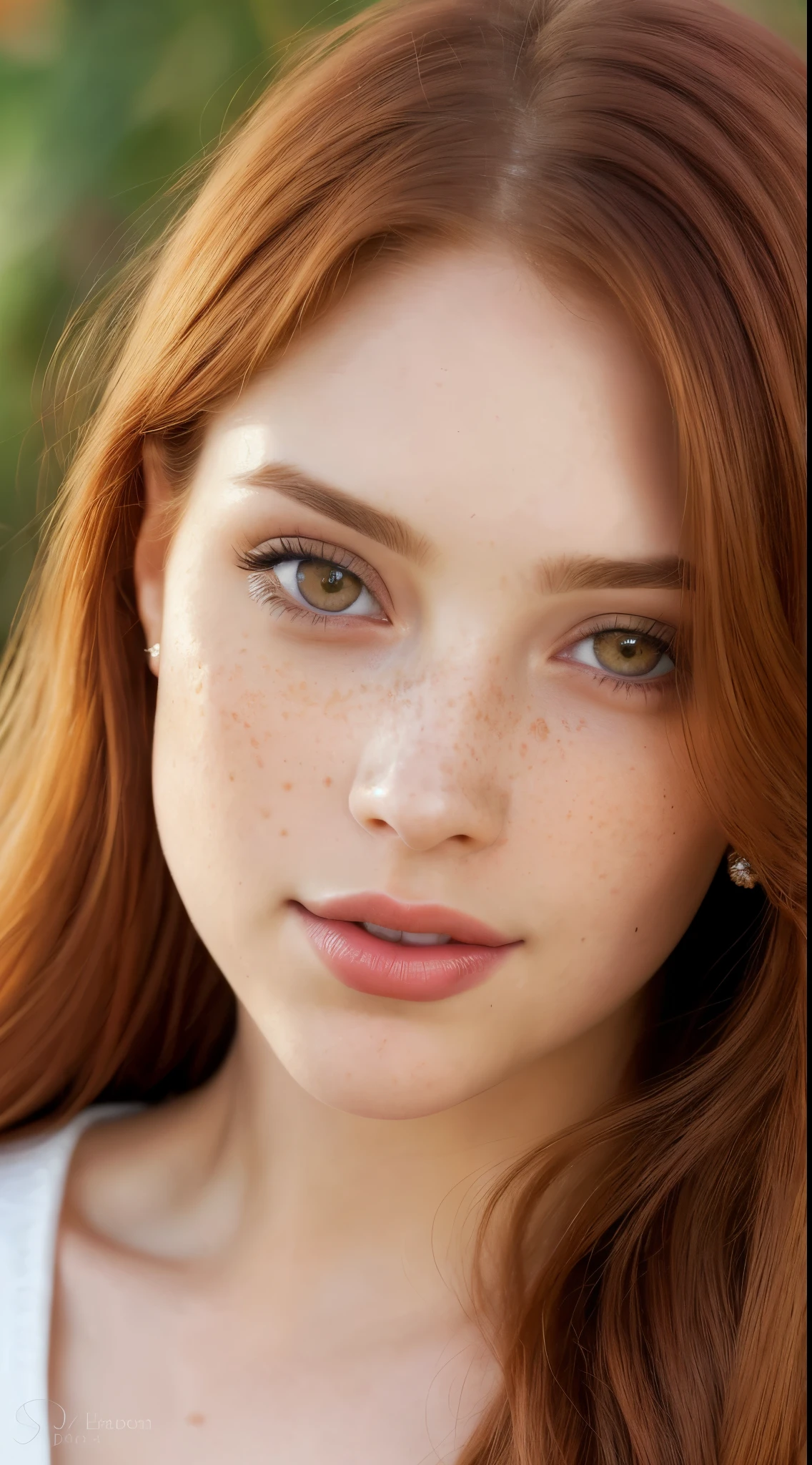 (best quality:1.2,highres,ultra-detailed:1.1),realistic,extremely detailed eyes and face,portrait,beautiful,detailed eyes and lips,red-haired woman,freckles,sweet smile,piercing eyes,flawless complexion,glossy red lips,polished skin texture,(medium:Intense digital painting:0.9),gorgeous,striking beauty,pensive expression,special attention to facial features,ethereal presence,sparkling eyes,mesmerizing gaze,subtle makeup,perfectly defined eyebrows,gentle curves of the lips,sublime expression,harmony of Ella Hughes and Dani Jensen's beauty,expertly blended features,(subtle:0.9) coloring for a natural look,soft lighting to enhance the beauty,graceful posture,artistic interpretation,colorful background to complement the subject,rich and vibrant colors,impeccable attention to detail.