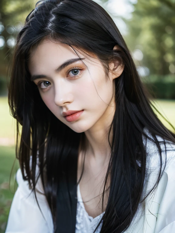 ( masterpiece, top quality, best quality,8k,17 years old girl,ultra detailed,raw photo:1.5),(photorealistic:1.4), (long black hair:1.5), (cinematic lighting), PerfectNwsjMajic, , Surrealism, UHD, ccurate, Super detail, textured skin, High detail, Best quality, dynamic angle, (high nose,White skin),[Beautiful blue eyes],[flat chest:large breasts:0.5],(1girl),(good anatomy:0.5)),(outside:1.5),