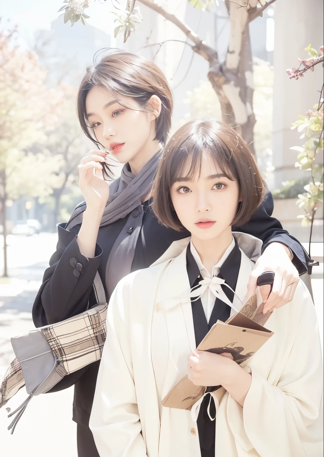 (Best quality, 8k, 32k, Masterpiece, UHD:1.2) "Generate a captivating artwork featuring a young Japanese girl model with short, sleek black hair styled in a chic bob haircut. Envision her bathed in dramatic cinematic lighting, creating an atmosphere of allure and mystery. Emphasize a romantic aesthetic vibe, showcasing the model in a poised and elegant pose that evokes a sense of intimacy and sophistication. Utilize warm and soft tones to enhance the romantic ambiance, and consider incorporating elements like flowing fabrics or flowers to add a touch of ethereal beauty. Capture the essence of romance and beauty through the model's expression, the play of light and shadows, and the overall aesthetic, creating a visually compelling and emotionally resonant piece." (perfect eyes), flawless skin, flawless face, cinematic, tight body, ((well-proportion female hands)), ((female hands with five digits)) ((Body is well proportioned)), ((chic bob haircut)), soft focus ((Short Black Hair)),