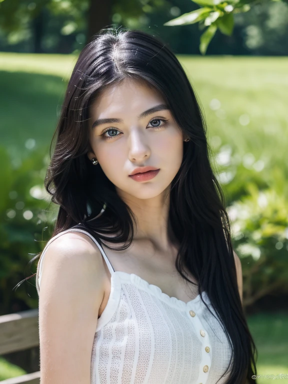 ( masterpiece, top quality, best quality,8k,17 years old girl,ultra detailed,raw photo:1.5),(photorealistic:1.4), (long black hair:1.5), (cinematic lighting), PerfectNwsjMajic, , Surrealism, UHD, ccurate, Super detail, textured skin, High detail, Best quality, dynamic angle, (high nose,White skin),[Beautiful blue eyes],[flat chest:large breasts:0.5],(1girl),(good anatomy:0.5)),(outside:1.5),