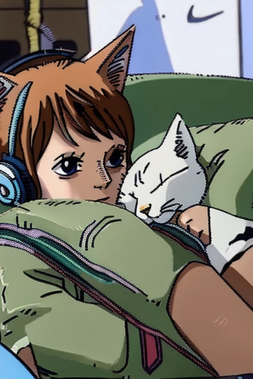 cute cat playing call of duty with controller and headset