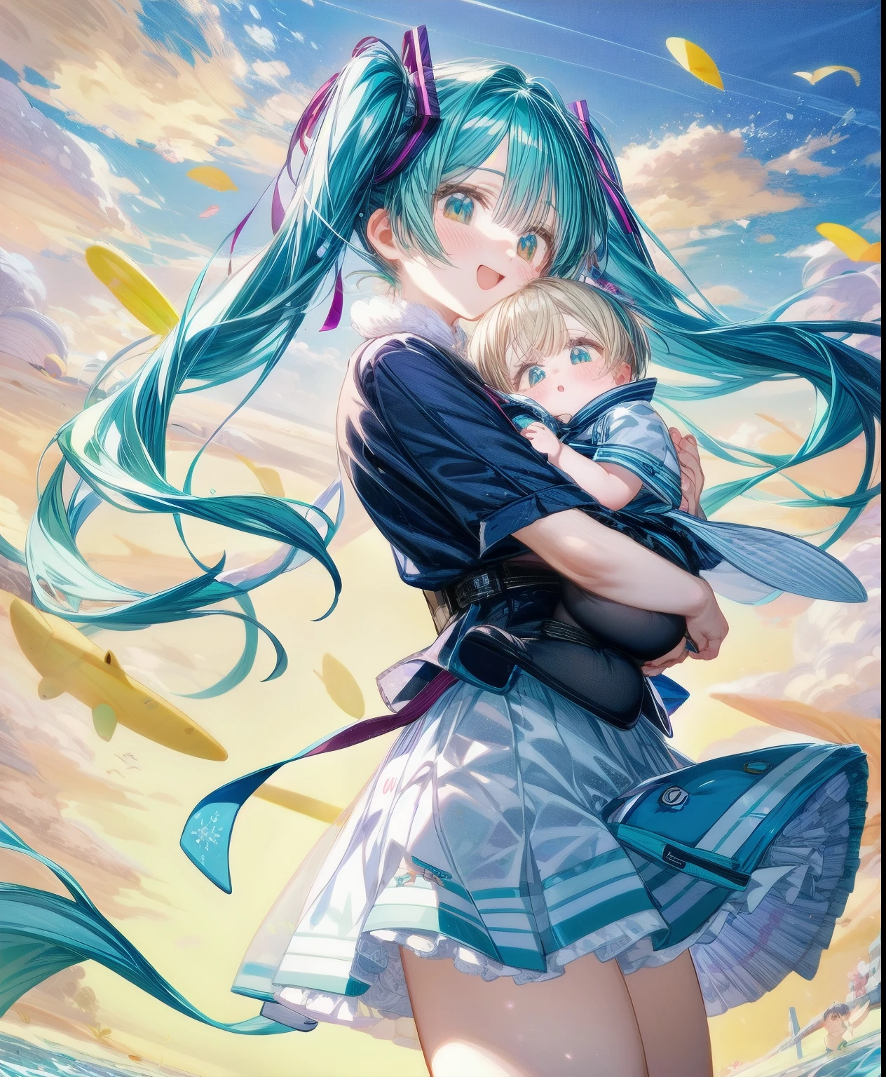 Miku holding baby