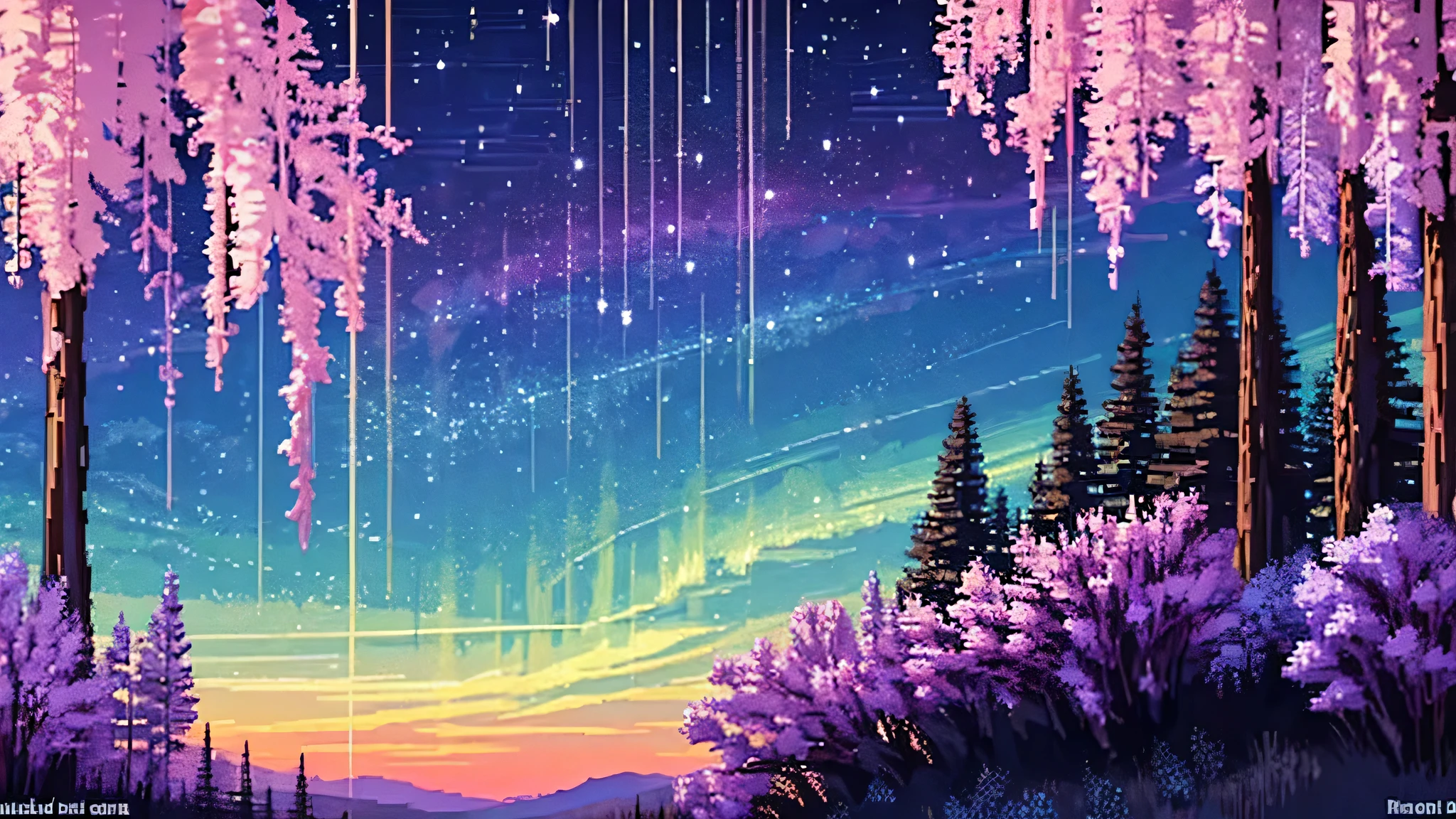 In pixel art, a beautiful sky full of ribs can be depicted as elegant, flowing auroras or wispy clouds arching across the sky. Here is a description of a pixel art scene featuring this kind of sky and an open place with a Yggdrasil tree: The sky is filled with long, flowing waves of vibrant colors, resembling ribs or auroras. These streaks shift seamlessly between hues of green, purple, and blue, dancing gracefully across the dark, star-studded night sky. The open place below the sky is a serene and mystical landscape, with rolling hills and sparse vegetation. In the middle of the scene stands a majestic pixel art Yggdrasil tree. This ancient tree has a massive, gnarled trunk and sprawling roots that appear deeply intertwined with the earth. Its vast branches stretch toward the sky, adorned with delicate pixelated leaves. The soft glow of the auroras reflects off the tree, highlighting its leaves and branches with ethereal light. The Yggdrasil tree seems almost magical in this setting, bridging the connection between the earth and the sky. Around the tree, the ground is dotted with pixelated shrubs and flowers that sway gently in the breeze. The overall scene creates a sense of wonder and tranquility, with the captivating beauty of the auroras and the majestic presence of the Yggdrasil tree as focal points.