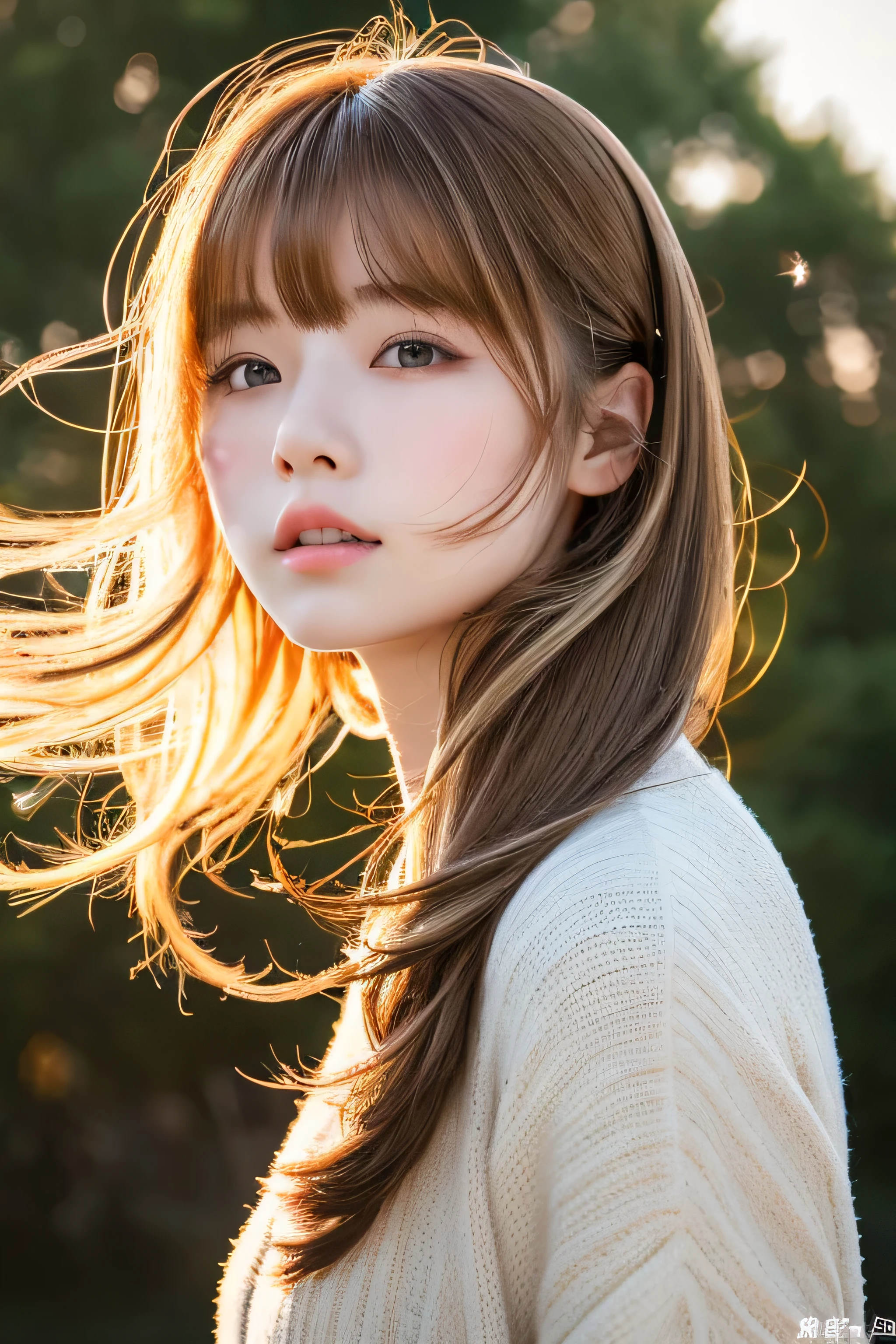 ((hair blowing in the wind、No makeup:1.2))、(realistic、Photoreal、super detailed、best detailed skins、highest quality、masterpiece、超A high resolution)、cute russian woman、14 years、high school girl、young girl、1 girl、have bangs、ash blonde:1.7、double eyelid、drooling eyes、Japanese style face、purity、realistic skin type、Thick fluffy hair、red cheeks、The wind is blowing、night、illumination、lighting from behind、hair blowing in the windがステキ、