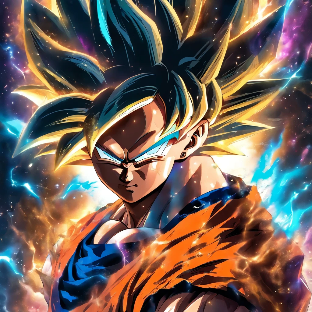 Un goku re epico con sudadera negra grande posando relajado