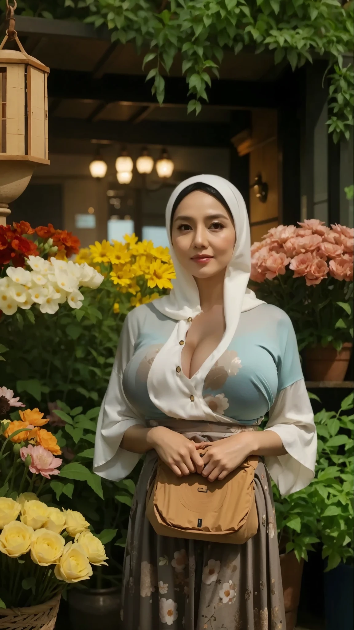 50 years Old, Hijab Indonesian mature woman, Big Tits : 66.9, Gamis, Breast out from her clothes : 1.9, at doctor office, Dark light, at Nighttime