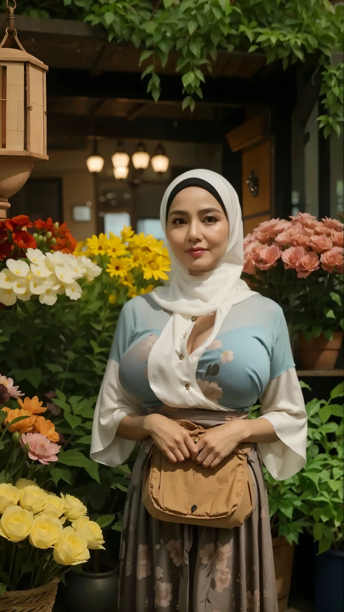 50 years Old, Hijab Indonesian mature woman, Big Tits : 66.9, Gamis, Breast out from her clothes : 1.9, at doctor office, Dark light, at Nighttime