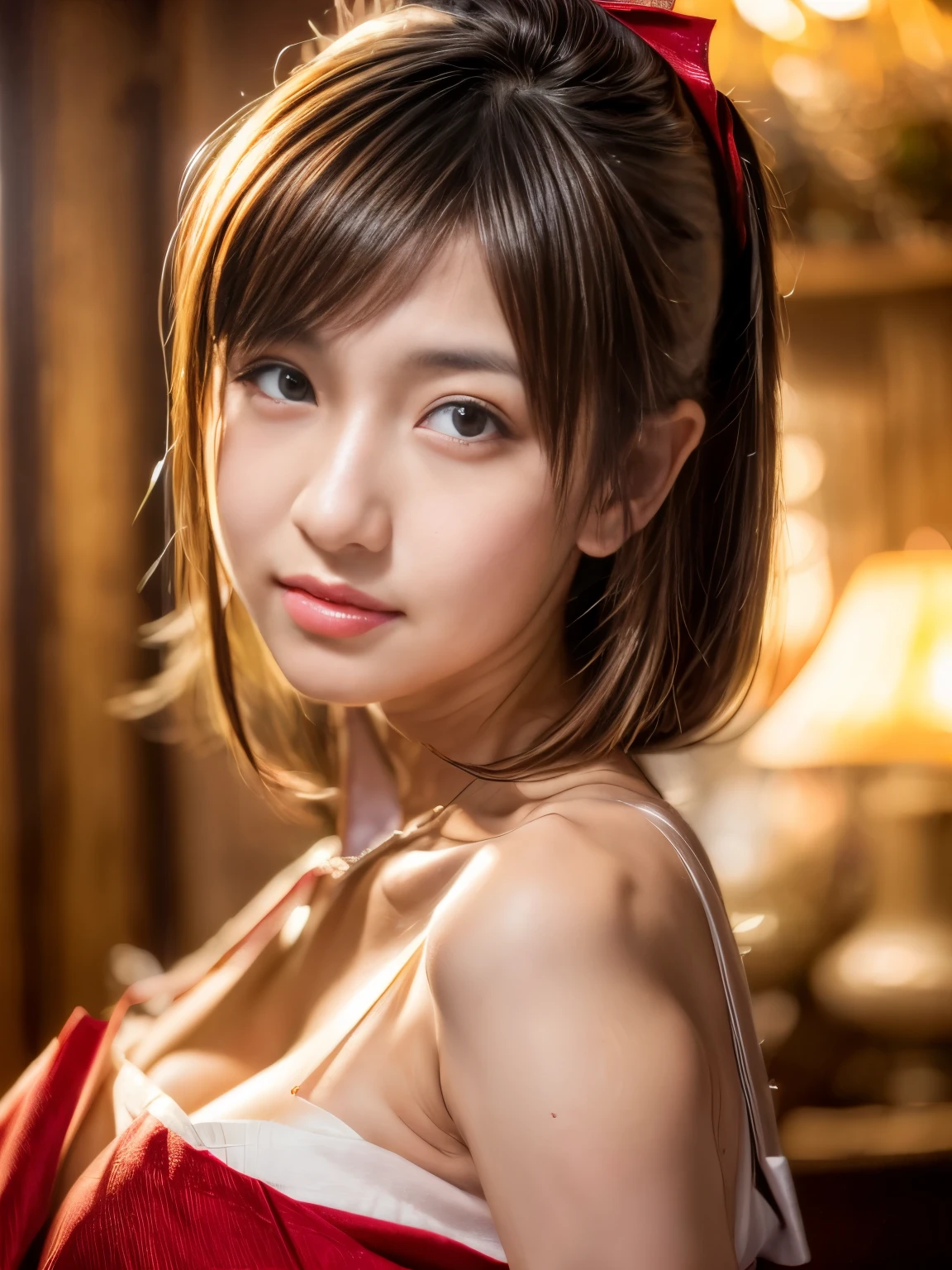 Beautifull japanese girl, cute girl, young, layered hair style, hyper realistic detailed, ((big breast)), (realistic tits detailed: 1.0) skin detailed, , slim body, ((fullbody, wearing sexy maid dress)), babyfcute, (sexy red lips), ((best light, realistic light))